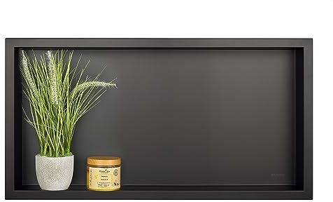 BALNEO WALL-BOX ONE Nicchia Doccia a Parete Nera Nicchia Doccia in Acciaio Inox 60x30x7cm Nera, Nicchia Impermeabile per Utensili da Bagno, Senza Piastrelle, Installazione Nicchia Flessibile
