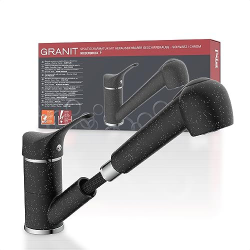EISL NI183SMCR-LP GRANIT grifo de cocina baja presión, grifo mezclador de cocina con rociador extraíble, grifo mezclador de fregadero con rociador lavavajillas baja presión