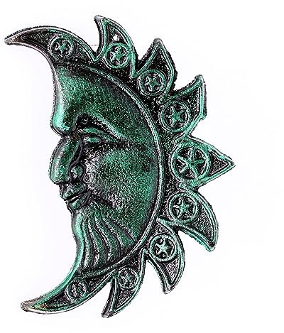 UHRIG Sonne aus Gusseisen, Rustikale Metall Wandkunst, Dekoration für Haus & Garten, antik Schwarz Patinagrün