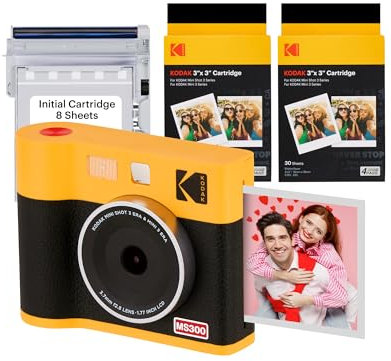 KODAK Mini Shot 3 ERA 4PASS 2-in-1 Sofortbildkamera und Fotodrucker (7,6x7,6cm) Sofortbildkamera + 8 Blatt im Lieferumfang enthalten + 60-Blatt-Patrone, Gelb