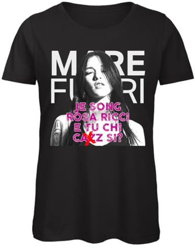 Bughyprint Tshirt Maglia Maglietta Cotone Donna Casual Girocollo Mare Fuori 4 Rosa Ricci Edizione LIMITATISSIMA, L
