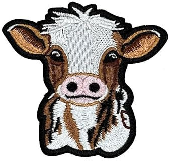 Aufnäher, Motiv: Kuh, bestickt, Motiv: Landmädchen, Jungen, Hinterhölzer, Western-Tiere, zum Aufbügeln oder Aufnähen für Löcher, Kleidung, Jeans, Hut, Rucksäcke, Kleidung – Kuhkopf zum Aufbügeln oder