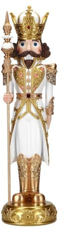 Timstor Soldatino Schiaccianoci di Natale con LED 50cm Poliresina Bianco Oro