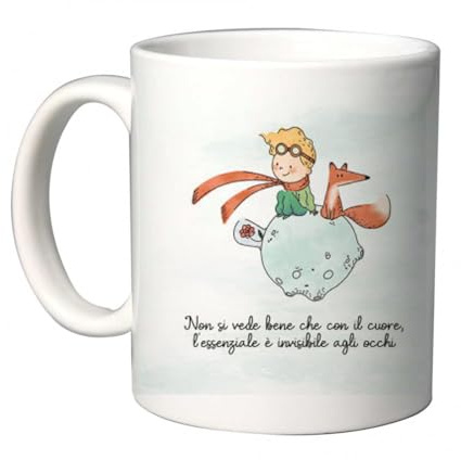 irpot Tazza colazione bianca in ceramica con stampa personaggio a scelta possibilità di personalizzazione Idea regalo festa a tema compleanno battesimo natale bomboniera (Piccolo Principe New)