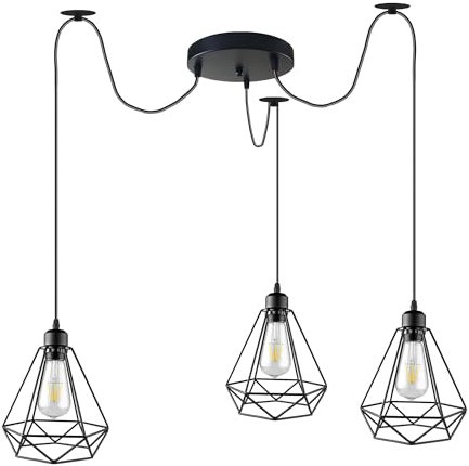 3 Way DIY Spider Pendant Light,Industrial Ceiling Lights, Metal Light Shades Retro Lamp Creative Chandelier, Height Adjustable 2m Cord with E27 Fitting for Living Room. (Style 5 (Wthout Bulb))