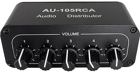 Knadgbft 5CH Audio Distributor Stereo Audio Mixer 1 Input 5 Output RCA Splitter for Power Amplifier Active Audio Easy Install