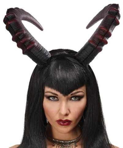 Satisyo Gothic Black Horn Halloween Costume for Men Women Ram Sheep Horn Headhand Hoop Cosplay Devil Horn Headwear Hair Band (Black&Red Demon Horn, Headband Wear)