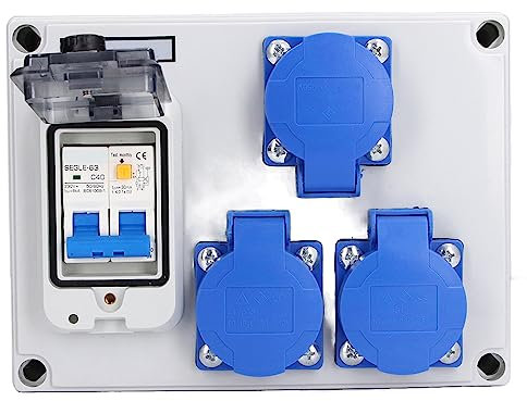 Double Prise Murale étanche avec Disjoncteur 230 V 40 A 1P+N, Coque ABS Robuste – Idéale pour une Utilisation en Extérieur