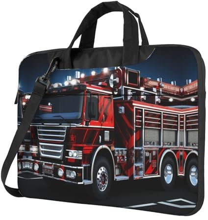 Laptoptasche, roter Feuerwehr- und Rettungswagen, bedruckte Computertasche mit Schultergurten und Griff, Schultertasche für Laptop, Schwarz, 14 inch
