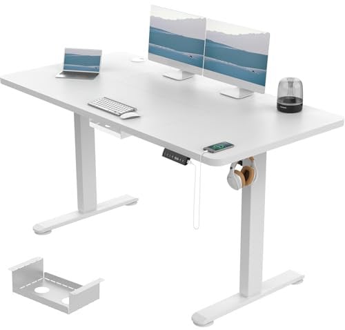 Devoko Elektrisch Höhenverstellbarer Schreibtisch 140x70 cm, 3 Memory-Handsteuerung mit USB, Schreibtisch Höhenverstellbar mit Anti-Kollision-System,Sitz-Stehpult für Büro,Weiß
