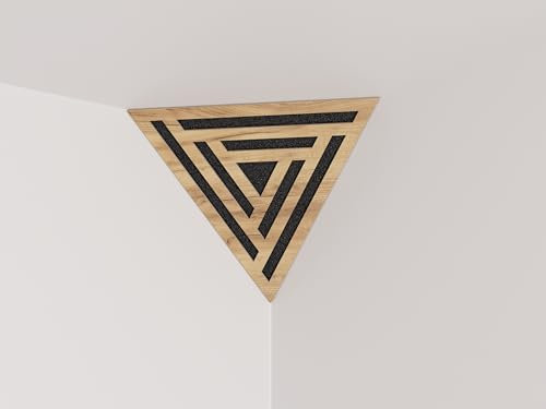 2er-Pack – Akustik-Eck-Decken-Bassfalle „Dreieck“ | Schallabsorbierender Akustikschaum mit perforierter, laminierter HDF-Platte für Diffusion | Seite: 42 cm | Farbe: [SCIFI | Eiche]