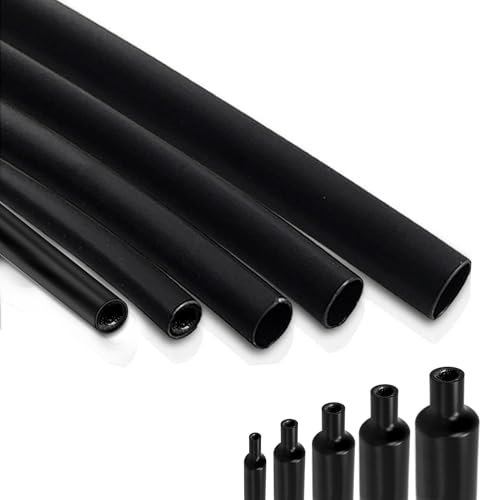 Taiyeestar Tubo termoretraibile con colla (diametro 12,7 mm x 3 metri), 3:1 guaina termoretraibile impermeabile, tubo termoretraibile nero, tubi termoretraibili per isolamento dei cavi, marcatura,