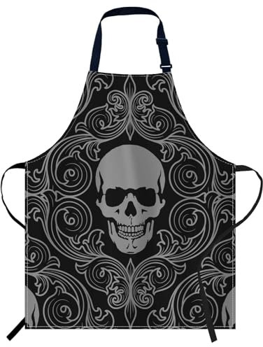 Smooffly Schürze mit menschlichem Totenkopf-Design, verstellbar, Kochschürze, Unisex, für Damen und Herren, perfekt für Zuhause, Küche, Backen, Gartenarbeit, Restaurant, Kaffeehaus, Grillen,