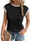 Gemulate Ladies Clothes Women Short Sleeve Work Tops for Women UK Casual Round Neck Ladies Tops Blouses Tees Solid Cap Sleeve t Shirts T Black White M