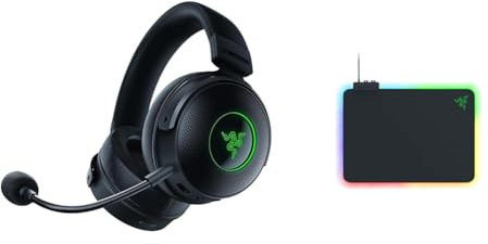 Razer Kraken V3 Pro pour PC - Casque Gaming sans Fil avec Technologie Haptique Noir & Firefly V2 - Tapis de Souris de Jeu avec Surface microtexturée et éclairage Chroma RGB Noir