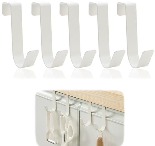 Qkhcable 5 Pack Over Door Hooks Hanger White Heavy Duty Over Door Hooks Single Over The Door Hangers Stainless Steel Reversible Wreath Hooks Metal for Bathroom Kitchen Cupboard Cabinet Bedroom