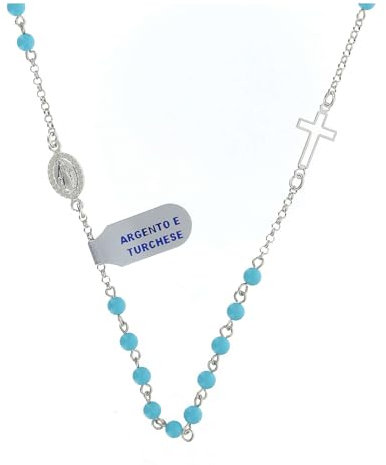 Rosenkranz-Kette mit wundertätiger Medaille und Kreuz, AMEN, 925er Silber, Perlen aus Türkis