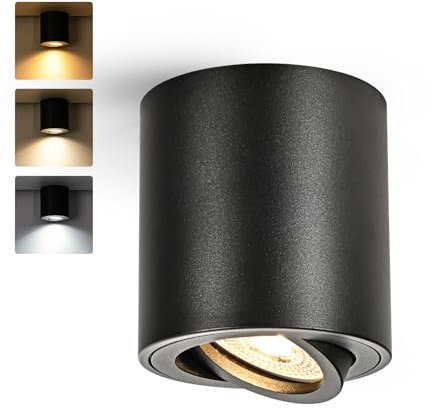 Gleonlux LED Deckenspot Aufbauspot Schwarz Dimmbar, Aufbaustrahler Schwenkbar mit GU10 Fassung, LED Spots 230V 5W CCT 3000K/4000K/6000K, Aufputz Spots Deckenstrahler aus Aluminium Downlight
