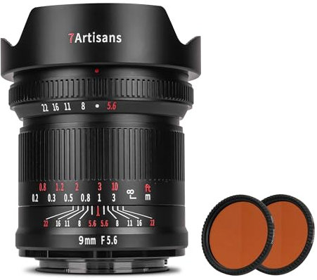 7artisans 9 mm F5.6 Full Format Obiettivo grandangolare 132° quasi nessuna distorsione 0,2 m Distanza minima di messa a fuoco compatibile con EOS-R RED EOS-R3 EOS-R5 EOS-R6 EOS-RP (34 mmND64 e ND1000)