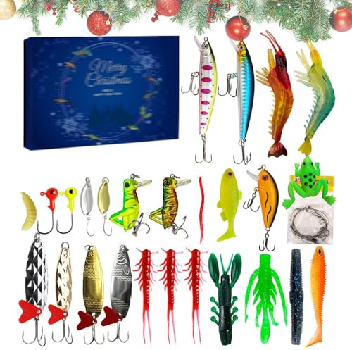 Adventskalender 2024 – 24 Köder Set Adventskalender | Weihnachtsköder Für Fische | Weihnachtsgeschenke Mit Köder Für Erwachsene Männer, Teenager, Männer, Ehemänner, Angelliebhaber
