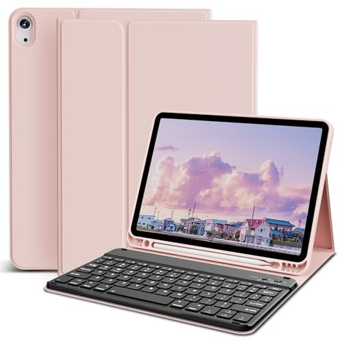 GKABXY Case with Keyboard for New iPad (A16) 10th/11th Generation, 10.9/11 inch (2022/2025) Soft TPU Back with Pen Holder, 7 Colors Backlit Detachable Folio Keyboard case, Auto Sleep/Wake, Pink