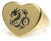 Bague Dragon Chinois Gravé - Chevalière Dragon Personnalisée - Bague Traditionnelle Chinoise - Bague en Forme de Coeur