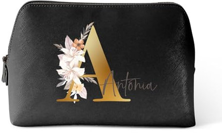 Love Faith Personalisierte Kosmetiktasche – Individuelle Kulturtasche mit Initiale & Namen – Robuster und Praktischer Kulturbeutel (Schwarz-Schwarz, Groß)