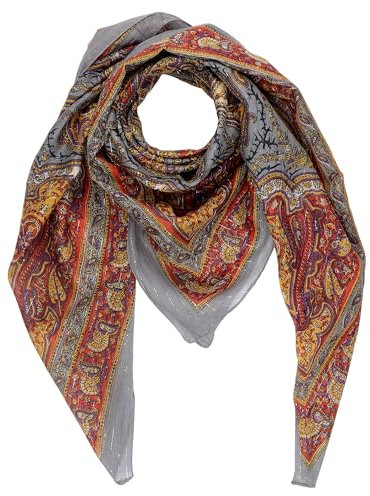 Freak Scene Baumwolltuch indische Blumen Blätter Muster06 grau Lurex silber quadratisches Tuch