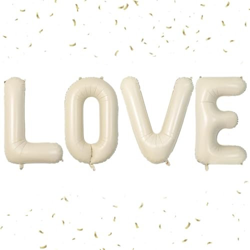 DazzJoy Love Luftballon Cremeweiß, 16 Zoll LOVE Buchstaben Ballons, Valentinstag Deko Luftballons, Heiratsantrag Folienballon, Verlobung Ballon für Romantische Dekoration