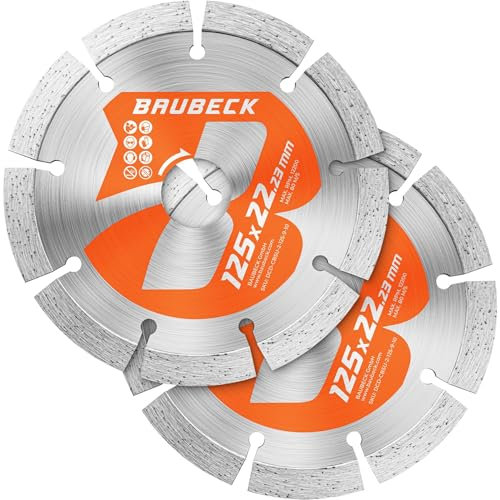 BAUBECK Diamantscheibe 125mm für Stein, Beton, 2Stk. Leistungsstark kompatibel mit Winkelschleifer von Bosch, Metabo, Diamant Trennscheibe 125 Diamanttrennscheibe 125 Diamant Trennscheibe 125 Stein