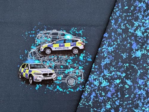 Eigenproduktion French Terry Panel Polizei Verkehr Blau ca. 65 x 165 Stoff Meterware Kleiderstoff