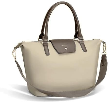 David Jones - Handtasche Nylon Damen - Einkaufstasche Shopper Tote - Weiche Leder Schultertasche Umhängetasche - Tragetasche Elegant Modisch - Beige