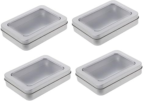 Holibanna USB Stab Aufbewahrungsbox aus Weißblech mit Sichtfenster, 4 Stück | Silber, mit Deckel und Glatter Oberfläche, für Schlüsselanhänger und Pillen, PVC Einsatz