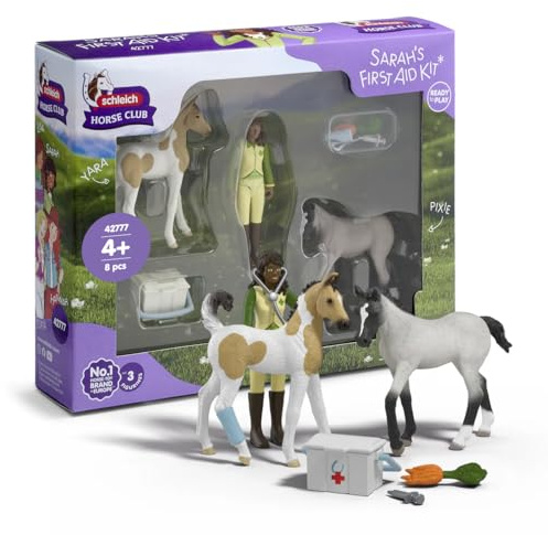 Schleich Horse Club | Kit de Premiers Secours de Sarah 42777 | 8 pièces | Avec 2 poulains, Sarah articulée et accessoires | jouet éducatif pour enfants dès 5 ans