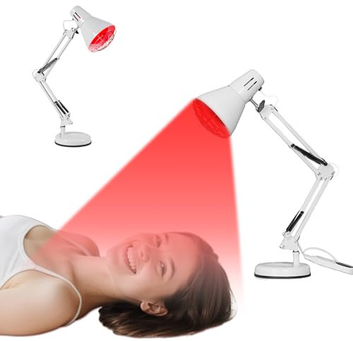 Funthy 150 watt Rotlichtlampe Infrarotlampe mit Timer Heimat Halteschnalle Tragbare Wärmelampe Sockel und Tragbarer Heimgebrauch mit Infrarotlichttherapie für Erkältungen und Muskelschmerze (White)