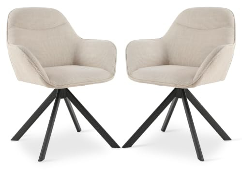 Goeurvant Swivel Dining Chairs Set, Modern Kitchen Chairs with Backrest, Metal Legs, Upholstered Armchairs for Living Room, Vanity, Bedroom, Lounge, Beige,Set 2