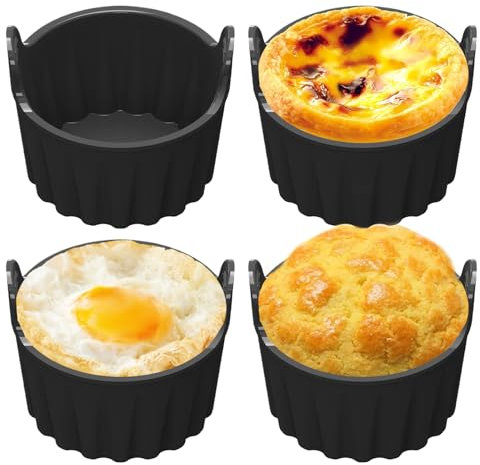 PIWOSGOL 4 Pezzi Pirottini per Friggitrice ad Aria, Stampo silicone friggitrice ad aria, Stampi per Uova in Camicia riutilizzabili, Accessori per Friggitrice ad Aria per Budini, Cupcake, Muffin
