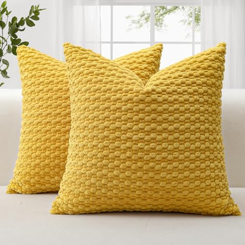 JOTOM 2er Set Cord Kissenbezüge, 3D Bubble Texture Boho Zierkissenbezug Dekorative Sofakissen Dekokissen Kordsamt Kissenbezug Deko Kissenhülle für Couch Sofa Wohnzimmer (40x40cm, Senf Gelb)