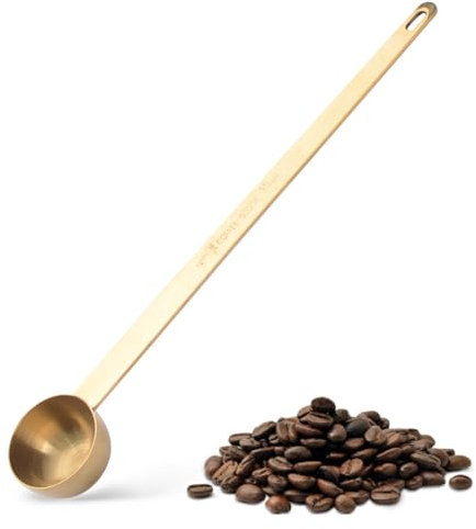 HOMMDECO Kaffeelöffel aus Edelstahl mit langem Griff, 15 ml, Lebensmittelqualität, Messlöffel für Tee, Mehl, Müsli, Gewürze, 3 Stück, zum Mahlen von gemahlenem Kaffee, Küchenzubehör (Gold)
