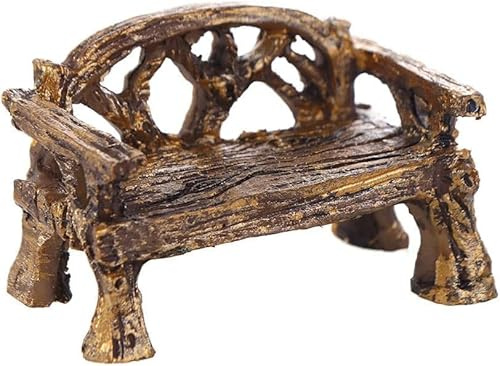 Brown Fairy Garden Furniture Ornaments Miniature Resin Chair Bench Doll House Decor Home Garden Miniatures Resin Micro Landscape Decoration Bench Furniture