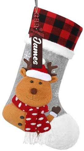UXORSN Nikolausstrumpf Personalisierte Weihnachtsstrumpf mit Namen 46cm Große Nikolausstiefel zum Aufhängen Weihnachtssocken mit 3D Rentier Strumpf für Weihnachtsbaum Geschenke Kamin Weihnachtsdeko