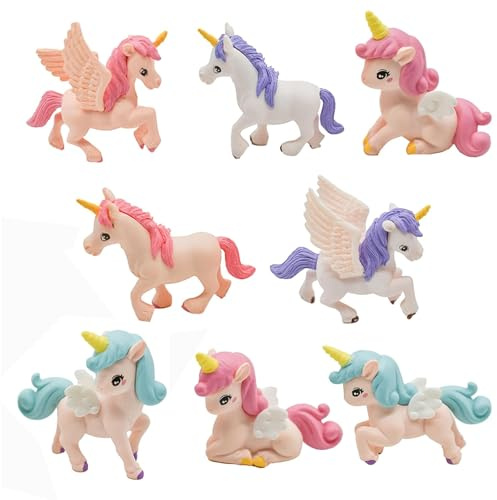 YUYWWAN Einhorn Figuren Set (8 Stück): 8 Miniatur Einhornfiguren, Mehrfarbig, Klassisch, für Kinder und Erwachsene, als Dekoration oder Tortendeko