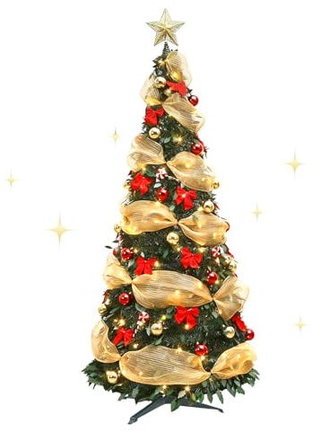 120/150cm Albero di Natale Artificiale, Albero Di Natale DIY Pieghevole Pop-Up Strisce Luminose Preinstallate, Alimentato da USB, I Materiali di Alta Qualità sono riutilizzabili (120cm)