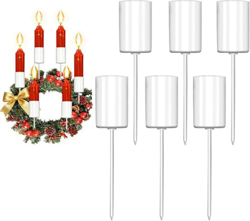 6 Stück Kerzenhalter Adventskranz, Kerzenhalter Adventskranz Weiß für Stabkerzen, Advent Kerzenständer Stabkerze Kranz zum Stecken Stabkerzenhalter Metall für Weihnachten Deko Tischdeko Kerzen