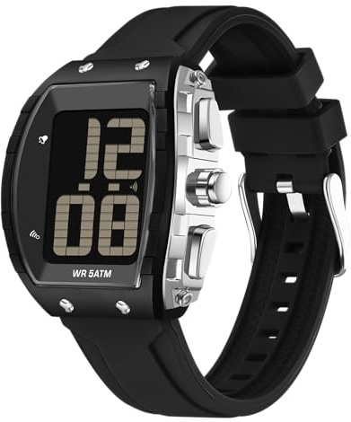 Reloj digital para hombres mayores, esfera grande para personas mayores, reloj parlante fácil de leer, reloj de pulsera impermeable para deportes al aire libre, negro/plateado, correa