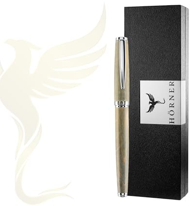 Hörner Natura Tintenroller – Echtholz-Schaft mit individueller Maserung, weiches Schreibgefühl, präzise Rollerball-Spitze, Metallakzente, inklusive Geschenkbox