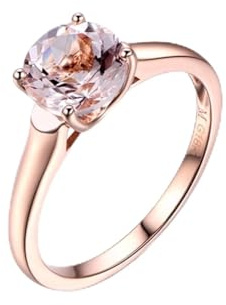 Epinki 9 Karat Au375 Rose Gold Pärchen Ringe Echter Schmuck, Solitär Freundschaftsringe mit Morganit 1.2ct Orange Rose, 9K Rosegold Solitärring ohne Nickel, Gr.54 (17.2)