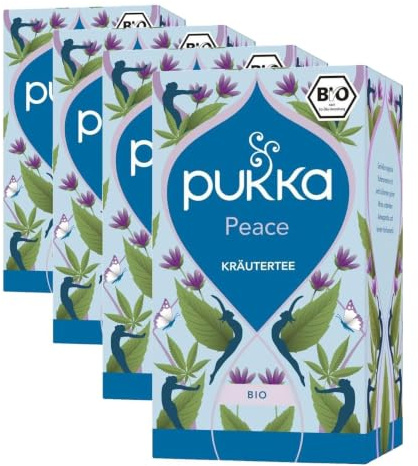 Pukka Bio-Kräutertee Peace, Tee-Aufgussbeutel: Chillende Wohlfühlpause mit Hanf, Grüne Minze & Ashwagandha 1x 30g (Packung mit 4)