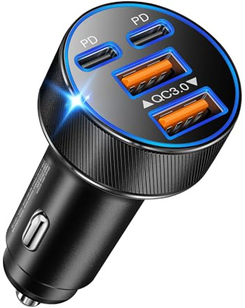 Zigarettenanzünder USB C, 90W 4 in 1 Auto Ladegerät 1-Pack | PPS PD 45W, 12V/24V kfz Ladegerät, Kompatibel für iPhone 17 16 15 14, Galaxy S26/S25/S24/S23, Pixel, Tablet