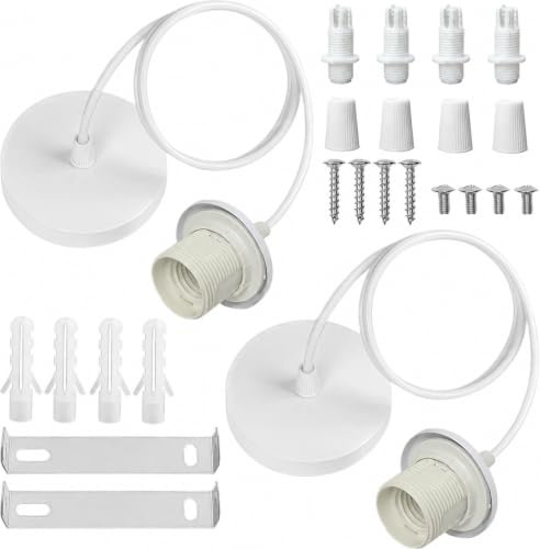 Lot de 2 Suspension Luminaire Blanc, Douille E27 avec Câble Réglable 100cm | E27 Porte Lampe Suspension Compatible avec Abat-Jour, Cache Fil pour Lustre Cuisine Éclairage au Plafond Salon Chambre